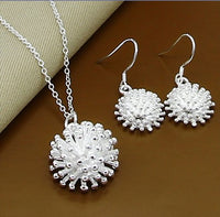 Sparkly Sea Urchin Silver Set: Necklace & Earrings